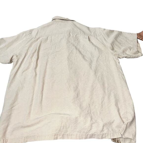 Carribean Joe shirt button up creak palm leaf 100% Silk lightweight vacation LG - Picture 4 of 6
